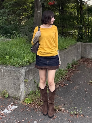 「Cider(Cider)のアイテム(デニムスカート)」を使った、ちひろさん(レディース・153cm)の秋コーディネート