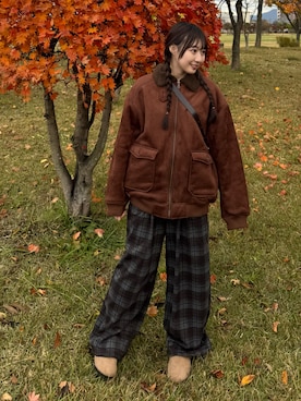 「アイテム（ムートンコート）」を使った、ちひろさん（レディース・153cm）の秋コーディネート