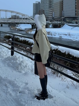 「アイテム（デニムスカート）」を使った、ちひろさん（レディース・153cm）の冬コーディネート