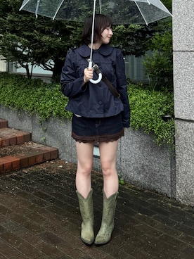 「Cider（Cider）のアイテム（デニムスカート、ブルー系）」を使った、ちひろさん（レディース・153cm）の秋コーディネート