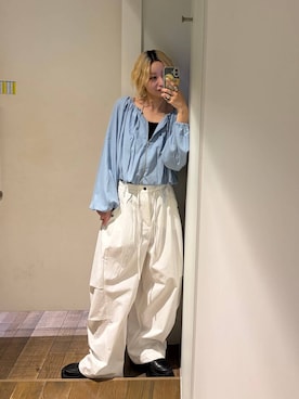 「JEANASIS（ジーナシス）のキリカエボリュームローファー/573242（ローファー、ブラック系）」を使った、みきのすけさん（レディース）の春コーディネート