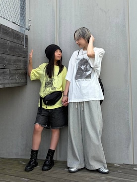 「JEANASIS（ジーナシス）のイージーワイドデニム/669998（デニムパンツ、ホワイト系）」を使った、みきのすけさん（レディース）の夏コーディネート