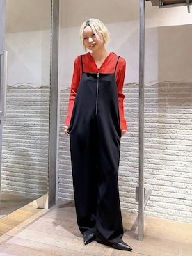 「JEANASIS（ジーナシス）のフロントZIPイージーサロペ/634614（サロペット/オーバーオール、ブラック系）」を使った、みきのすけさん（レディース）の春コーディネート