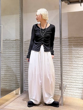 「JEANASIS（ジーナシス）のアイテム（パンツ）」を使った、みきのすけさん（レディース・160cm）の春コーディネート