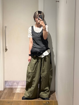 「JEANASIS（ジーナシス）のミリタリータックボリュームパンツ/657336（その他パンツ、グリーン系）」を使った、みきのすけさん（レディース）の夏コーディネート