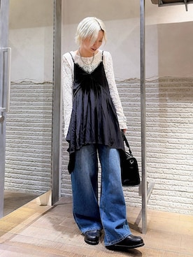 「JEANASIS（ジーナシス）のチャンキーMIXチェーンネックレス/638291（ネックレス、シルバー系）」を使った、みきのすけさん（レディース）の春コーディネート