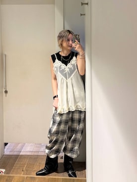「JEANASIS（ジーナシス）の【接触冷感】コットンテンジクツイストNS（Tシャツ/カットソー、ブラック系）」を使った、みきのすけさん（レディース）の夏コーディネート