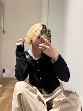 「JEANASIS（ジーナシス）のセミシアーリブヘンリー LS/326122（Tシャツ/カットソー、ホワイト系）」を使った、みきのすけさん（レディース）の春コーディネート