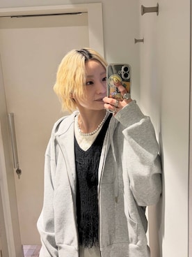 「JEANASIS（ジーナシス）のセミシアーリブヘンリー LS/326122（Tシャツ/カットソー、ホワイト系）」を使った、みきのすけさん（レディース）の春コーディネート