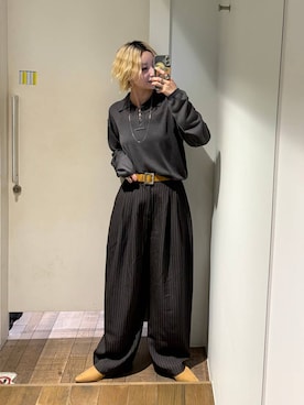 「JEANASIS（ジーナシス）のフレームバックルベルト/634535（ベルト、ベージュ系）」を使った、みきのすけさん（レディース）の春コーディネート