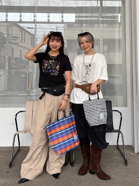 「JEANASIS（ジーナシス）の【kurry×JEANASIS】BIGプリントTEE/1043156（Tシャツ/カットソー、ホワイト系）」を使った、みきのすけさん（レディース）の夏コーディネート