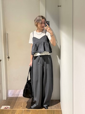 「JEANASIS（ジーナシス）のアンティークスタッズトートBAG/643898（トートバッグ、ブラック系）」を使った、みきのすけさん（レディース）の夏コーディネート