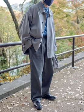 「Graphpaper（グラフペーパー）のアイテム（ステンカラーコート）」を使った、noriさん（メンズ・176cm）の秋コーディネート