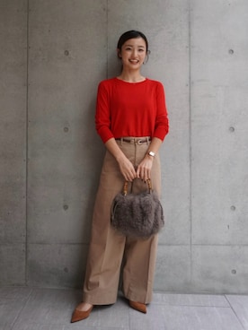 「アイテム（チノパンツ）」を使った、natsukiさん（レディース・159cm）の秋コーディネート