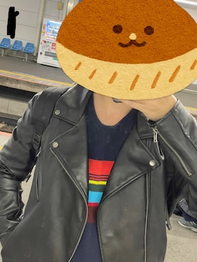 「no brand（ノーブランド）のアイテム（ライダースジャケット）」を使った、minさん（メンズ・174cm）の秋コーディネート