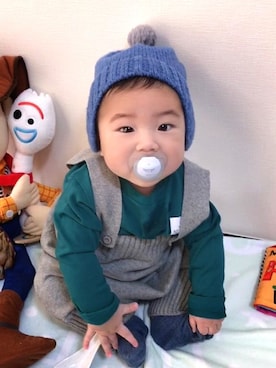 「no brand（ノーブランド）のアイテム（オールインワン・サロペット）」を使った、ぐーさん（キッズ・70cm）の冬コーディネート