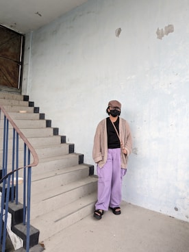 「アイテム（チノパンツ、パープル系）」を使った、みずさん（レディース・153cm）の秋コーディネート