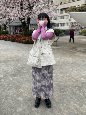 「H&M（エイチ・アンド・エム）のアイテム（ミリタリージャケット）」を使った、0lilyiryさん（レディース・163cm）の春コーディネート
