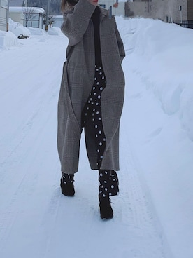 「ポニーテール」｜「アイテム（ステンカラーコート）」を使った、saoriさん（レディース・171cm）の冬コーディネート