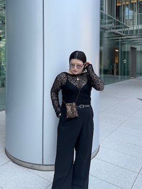 「IACUCCI（イアクッチ）のセーザモ CAVALLINO BRILLO/CERVO（ショルダーバッグ、ブラウン系）」を使った、Harunaさん（レディース・155cm）の夏コーディネート