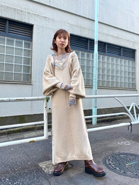 「Kastane（カスタネ）の【SETアイテム】クロップドカーディガン×ワンピースSET（ワンピース）」を使った、shibuya   mioさん（レディース・154cm）の冬コーディネート