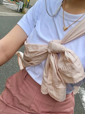 「UNIQLO（ユニクロ）のスーピマコットンリブクルーネックT（半袖）（Tシャツ/カットソー）」を使った、　　uraraさん（レディース・162cm）の夏コーディネート