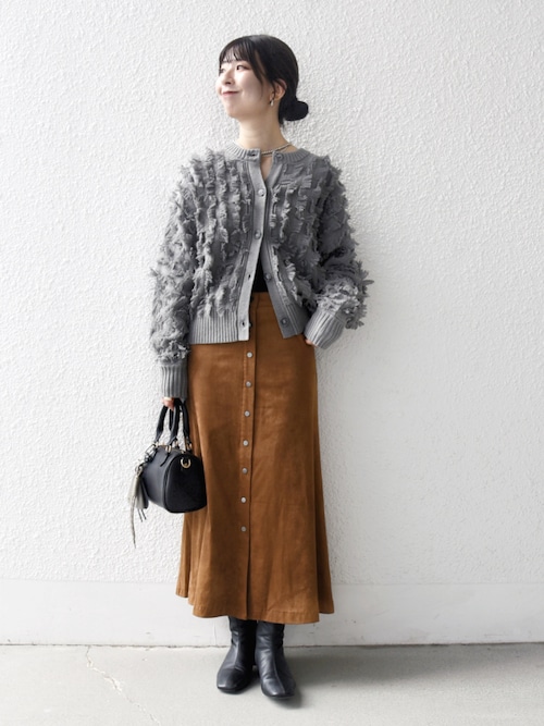 セール】SHIPS any: ポリエステル スエード フロント ボタン Aライン