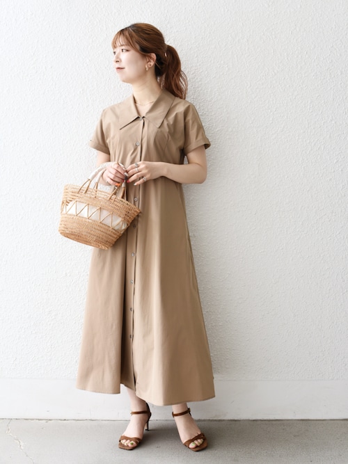 SHIPS any:〈洗濯機可能〉フラットカラー Vネック フレア ワンピース