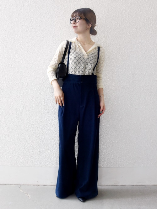 SHIPS any:〈手洗い可能〉コーデュロイ サスペンダー付 ハイウエスト