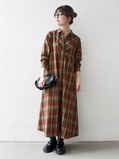 未使用級✨サカイ チェック柄 シャツワンピース サイドメッシュ ロゴ フレア S SHIPS any:〈洗濯機可能〉チェック Aライン フレア シャツ ワンピース