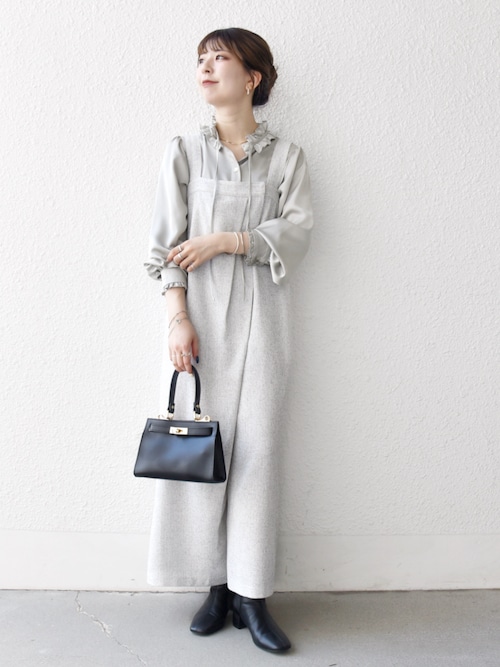 セール】SHIPS any:〈洗濯機可能〉ツイード ライク サロペット［NAVY