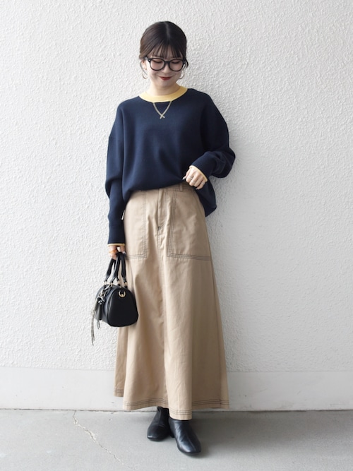 SHIPS any:〈洗濯機可能〉チノ ステッチ フレア ロング スカート