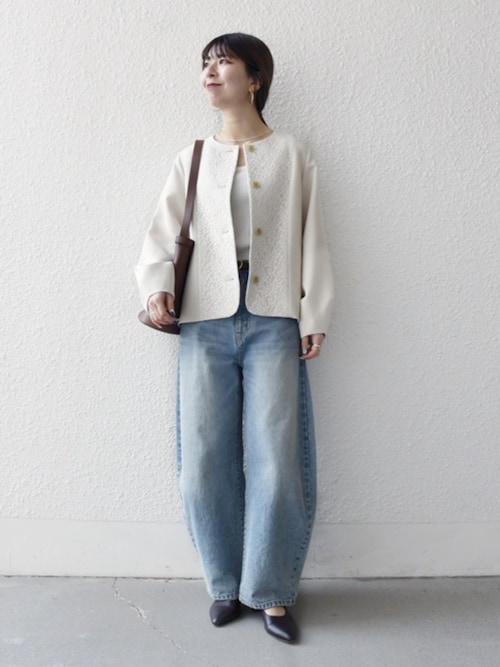 SHIPS any:〈手洗い可能〉ダブルクロス レース 切替 ノーカラー