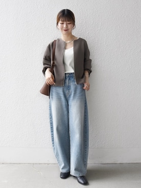 「アイテム（ノーカラージャケット）」を使った、藤原さん（レディース・162cm）の秋コーディネート