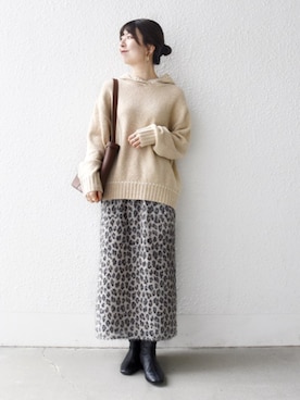 「SHIPS any（シップス エニィ）のSHIPS any:〈手洗い可能〉レオパード ジャカード Iライン イージー スカート（スカート）」を使った、藤原さん（レディース・162cm）の秋コーディネート