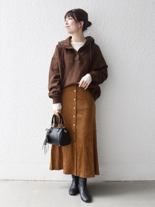 SHIPS any: ポリエステル スエード フロント ボタン Aライン スカート