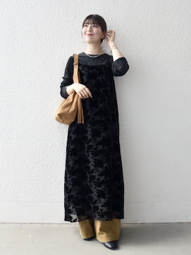 「ベロア」｜「アイテム（ワンピース/ドレス）」を使った、藤原さん（レディース・162cm）の冬コーディネート