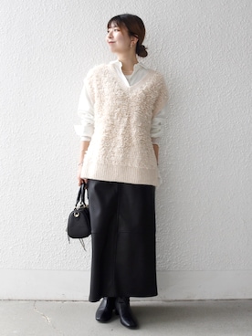 「アイテム（ボストンバッグ）」を使った、藤原さん（レディース・162cm）の秋コーディネート