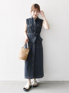 「アイテム（かごバッグ）」を使った、藤原さん（骨格ウェーブ・レディース・162cm）の夏コーディネート
