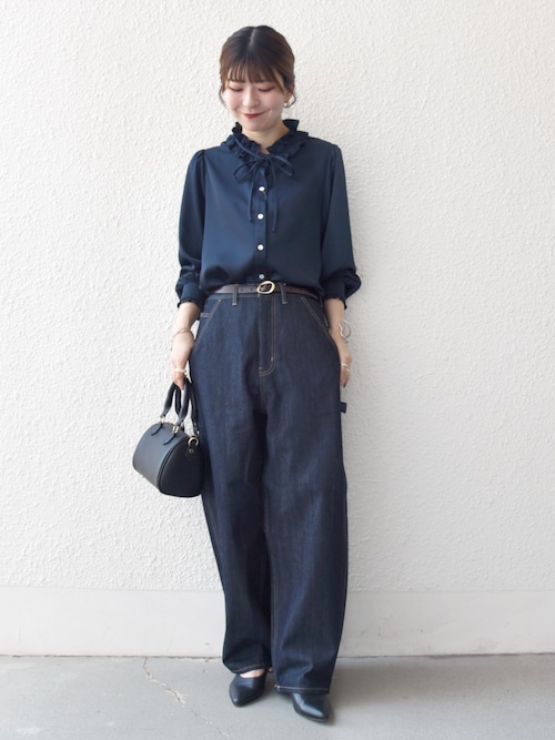 SHIPS any:〈洗濯機可能〉サテン フリル カラー リボン シャツ