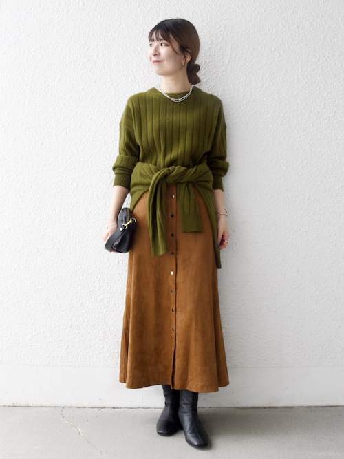 SHIPS any: ポリエステル スエード フロント ボタン Aライン スカート