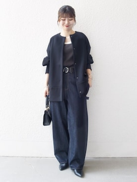 「アイテム（ノーカラーコート）」を使った、藤原さん（レディース・162cm）の秋コーディネート