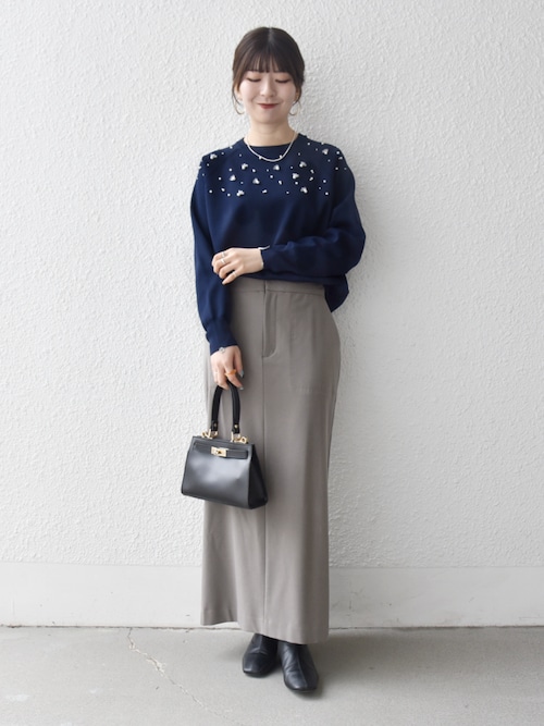 セール】SHIPS any:〈手洗い可能〉パールモチーフ ビジュー クルー