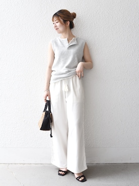 「アイテム（かごバッグ）」を使った、藤原さん（骨格ウェーブ・レディース・162cm）の夏コーディネート