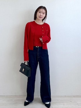 「VIS（ビス）のワンポイント胸刺繍ケーブルカーディガン（カーディガン/ボレロ）」を使った、KANAさん（レディース・162cm）の冬コーディネート