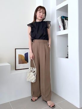 「162cm」｜「アイテム（スラックス）」を使った、KANAさん（レディース・162cm）の春コーディネート