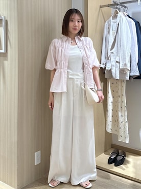 「VIS（ビス）の【180℃美人見え】ハンドルリボンワンショルダーバッグ（ショルダーバッグ、ホワイト系）」を使った、KANAさん（レディース・162cm）の夏コーディネート