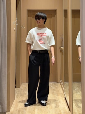 「CIAOPANIC TYPY（チャオパニックティピー）の【UNISEX】宇宙人プリントTシャツ（Tシャツ/カットソー、ホワイト系）」を使った、はるさん（メンズ・175cm）の夏コーディネート