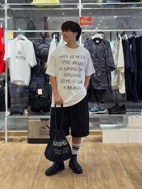 「CIAOPANIC TYPY（チャオパニックティピー）の【UNISEX】アソート落書きBIGロゴTEE（Tシャツ/カットソー、ホワイト系）」を使った、はるさん（メンズ・175cm）の夏コーディネート