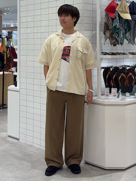 「CIAOPANIC TYPY（チャオパニックティピー）の【UNISEX】【プラスサイズあり】犬＆猫 アソートロゴプリントTee（Tシャツ/カットソー、ホワイト系）」を使った、はるさん（メンズ・175cm）の夏コーディネート